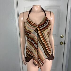 Vintage Y2K Heart Soul Women's Shirt M halter Top Polyester Asymmetrical B4-23